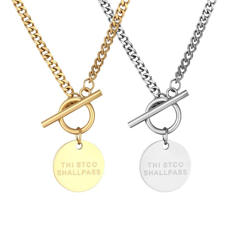Round Tag Letter Necklace Ins Titanium Steel Necklace Fashion Jewelry Premium Durable Quality Useful Practical