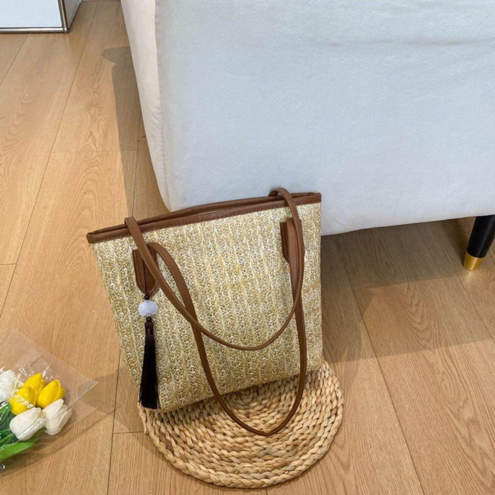 Large Capacity Bohemian Shoulder Bag Fashion Summer Beach Straw Handbag Weave Tote Bag  Summer