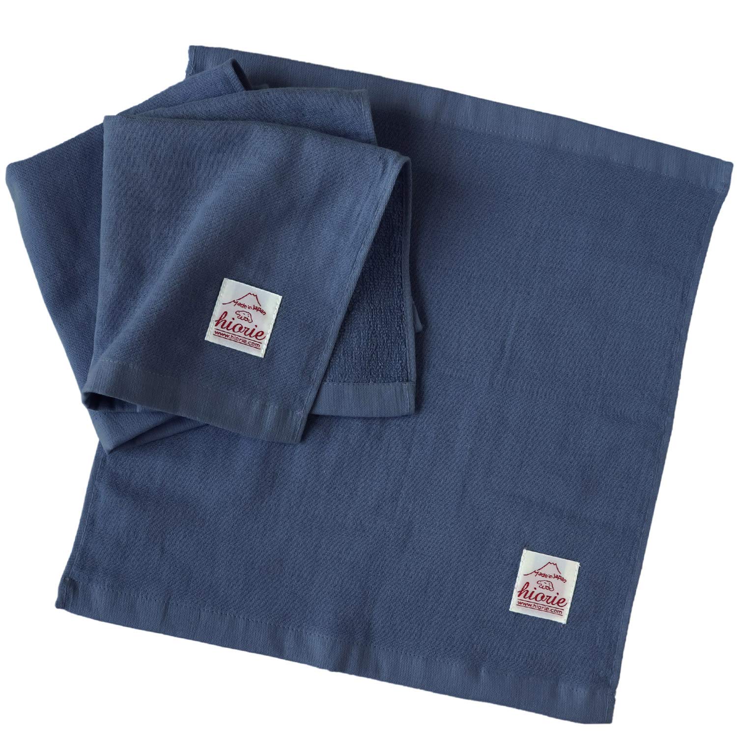 

hiorie Gauze Hand Set of Made in 34 x 34cm Denim-Colored Towels, 6, Navy, Japan, Quick-Drying, Compact, Approx.