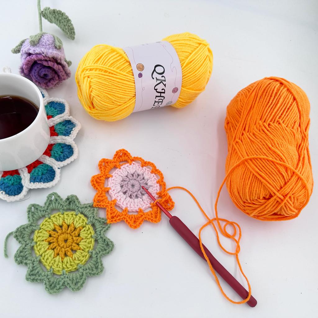 QKHEE Cotton Medium and for and Plush Toys Yarn, Thin, 12-Color Set, Approx. 50g/180m Ball, Crocheting, Knitting, Weaving, (Morandi)