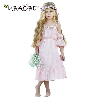 Summer Kids Dresses For Girls Sweet Princess Beach Dress Elegant Lace Cotton Sundress Baby Girls Off-shoulder Short Sleeve Dress