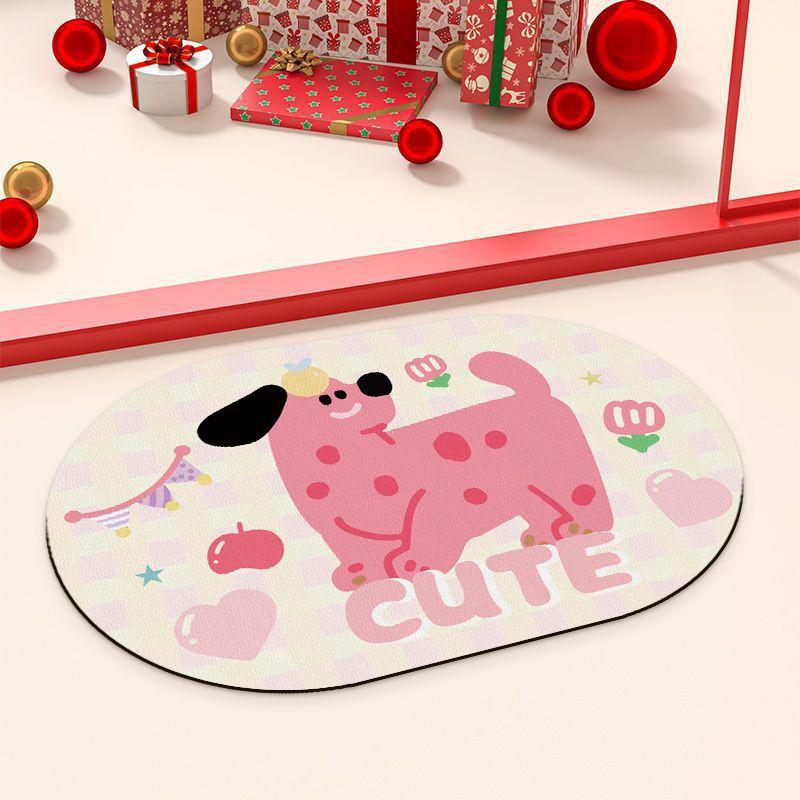 Ins Style Cute Modern Pink Puppy Toilet Bathroom Door Mat Shower Room Non-slip Absorbent Foot Mat