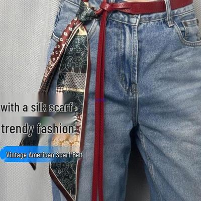 Röd Kedja Vintage Amerikansk Scarf Bälte: Dam Hip Hop Läder Outfit Tillbehör