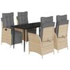 5 Piece Garden Dining Set with Cushions Beige Mix Poly Rattan