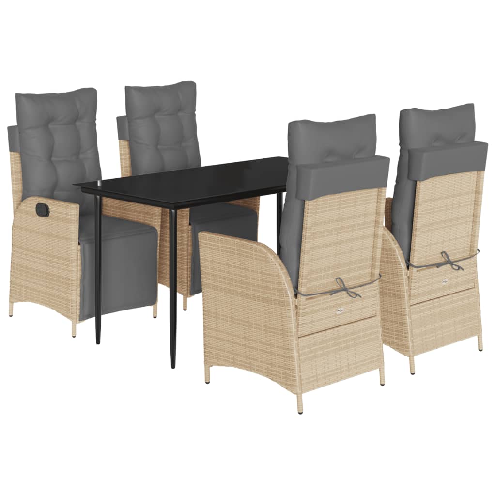 5 Piece Garden Dining Set with Cushions Beige Mix Poly Rattan