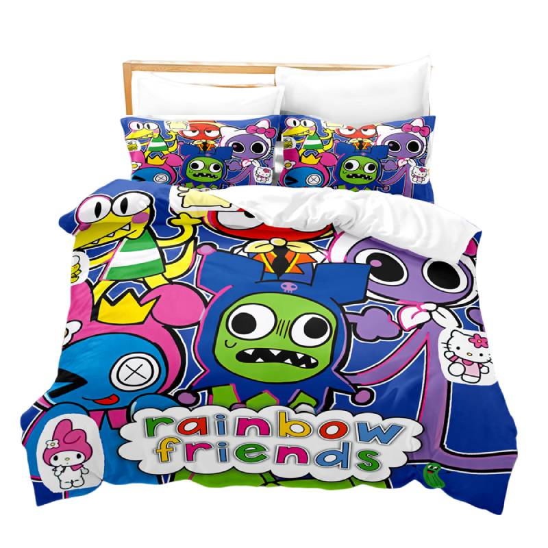 

3pcs Rainbow Friends Theme Printing Bed Duvet Set Quilt Pillow Cover Child Adult Melody,135x200cm/53.1*78.7in