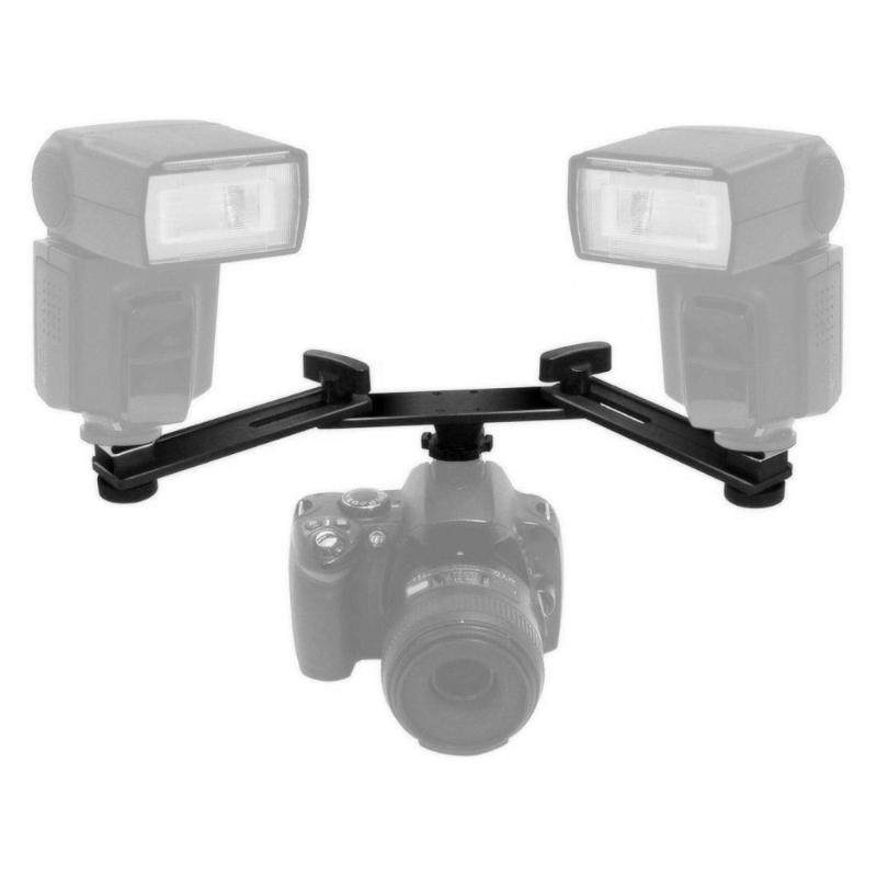 Double Hot Shoe Mounting Bracket Camera Video Speed Light Flash Holder Stand for Photography Studio Accessories
