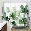 1pc Tropical Monstera Calathea Leaves Shower Curtain, Lush Green Foliage with Detailed Textures On White Background