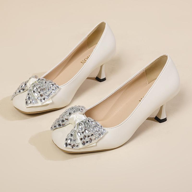 2025 New Women's Natural  Leather/sheepskin Sweet Bowtie Slip-on Pumps Elegant Ladies  Thin High Heel Daily Dress Shoes Woman