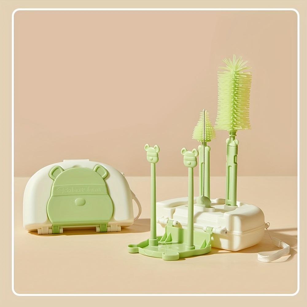 

Набор силиконовых щеток для бутылок 3 в 1 с очистителем для соски и контейнером для хранения, многоразовые мягкие кухонные аксессуары, несколько компонентов в комплекте зелёный