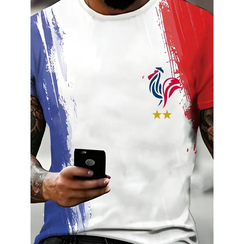 3D Printed French Flag T Shirt for Men Sports Jerseys Pattern Short-Sleeved Tees Streetwear Tops O-Neck T-Shirts