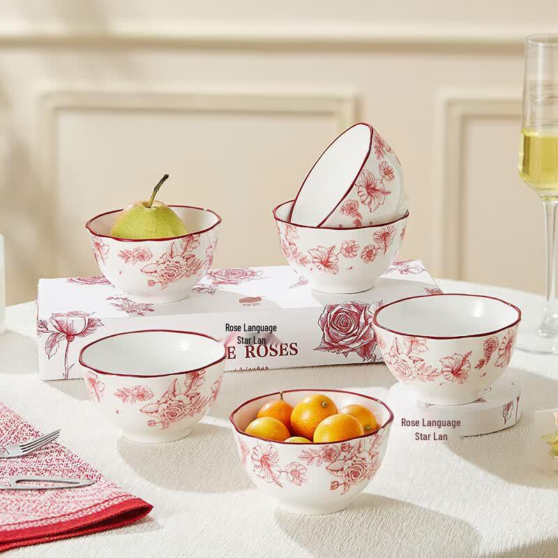 Summer Rose Underglaze Ceramic Dinnerware Set, 6-Piece