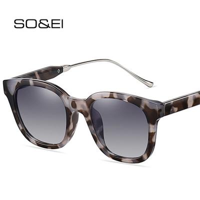 SO&EI Fashion Men Square Polarized Sunglasses Shades UV400 Retro Gradient Mirror Women Trending Leopard Sun Glasses