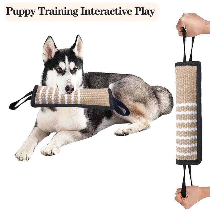 Dog Molar Toy with 2 Handles Tossing Teething Game Toy Reflective Pillow
