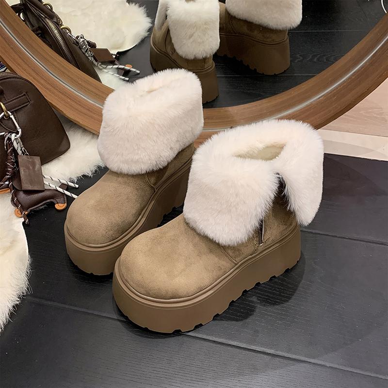 Fashion Winter Fashion Thick Sole Women Fur Snow Boots Concise Height Increase Shoes Ladies Outdoor Keep Warm Cotton Short Booties