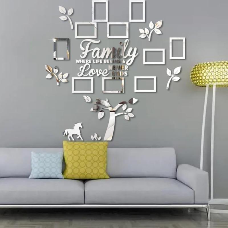Family Tree Wall Decal Sticker - Acrylic 3D DIY Mirror Sticker Photo Frames Quotes Wall Decor Removable Wall Art Decals Decorations for Bedroom