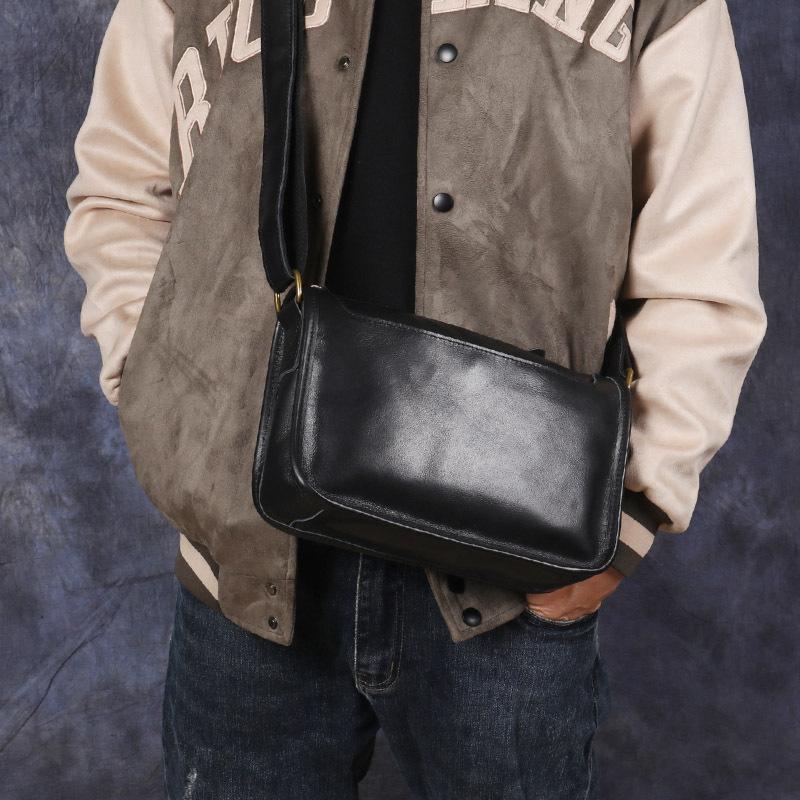 Nová originální taška pro muže z kůže Crazy Horse, taška crossbody z pravé kůže, pánská ručně šitá taška přes rameno z vrchní vrstvy hovězí kůže, retro malý batoh