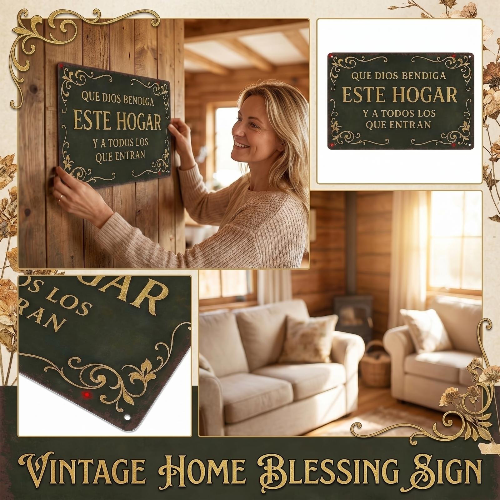 

Vintage Blessing Metal Home Sign, Rustic Black & Gold Wall Plaque For Entryway One Size