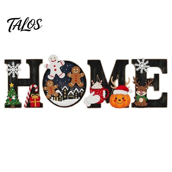 Holiday Atmosphere Home Accents 4Pcs/Set Rustic HOME Sign, Christmas Wooden Wall Decor 2D Flat Decorative Seasonal Signs for Door Snowflake