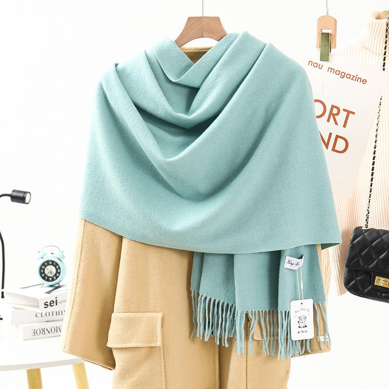 Wool Cashmere Scarf for Girls High End Solid Color Scarf Versatile Thickened Winter Imitation Cashmere Scarf