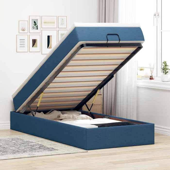 Maison Exclusive - Cadre de lit ottoman avec matelas bleu 90x200 cm tissu