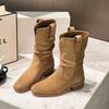 2026 Autumn New Sweet and Cool Girl Tube Stacking Boots Women's V-mouth Western Boots Thick Heel Thin Knight Boots