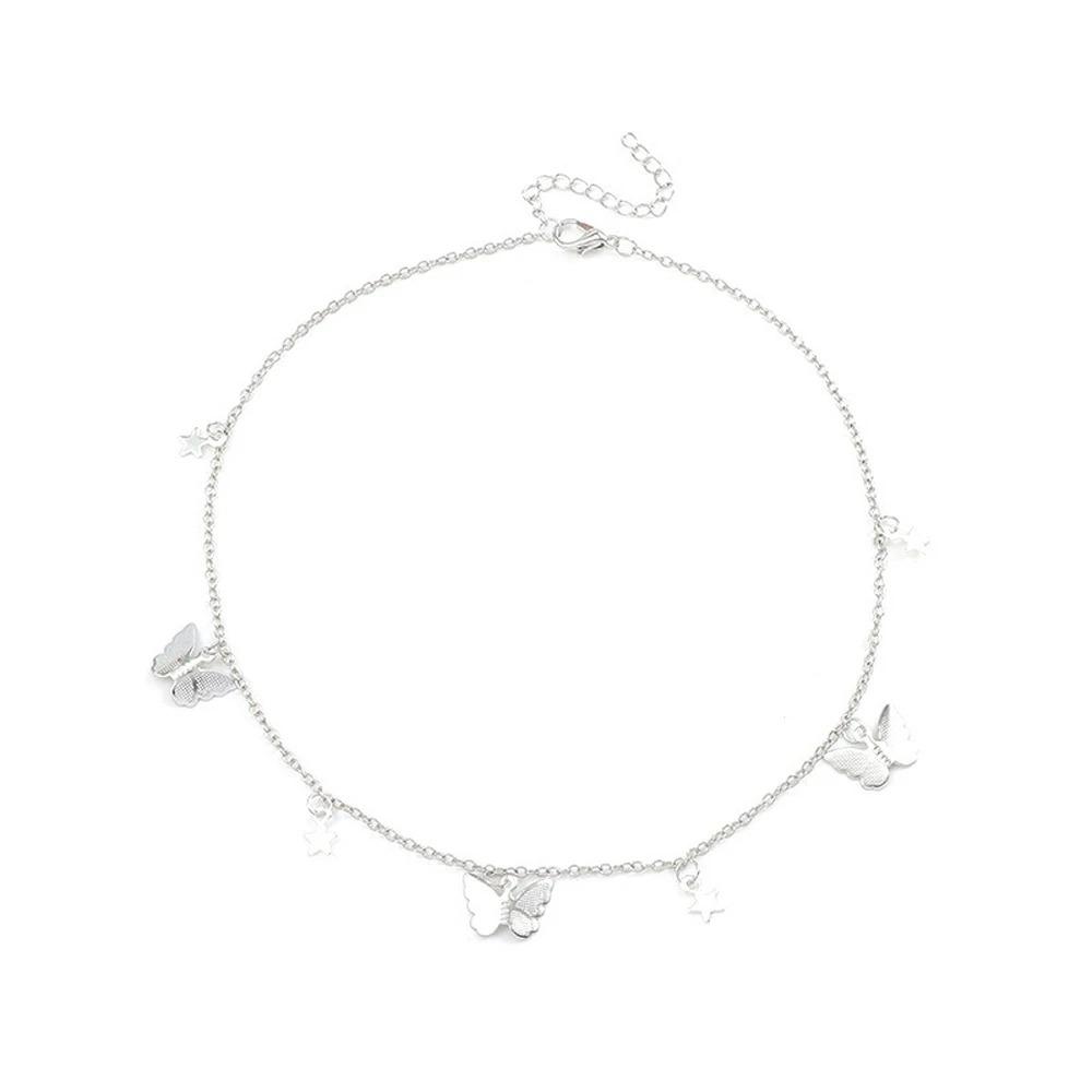 SUMENG New Gold Color Silvery Butterfly Stars Chain Necklace for Women Fashion Choker Clavicle Chain Jewelry Accessories Gift