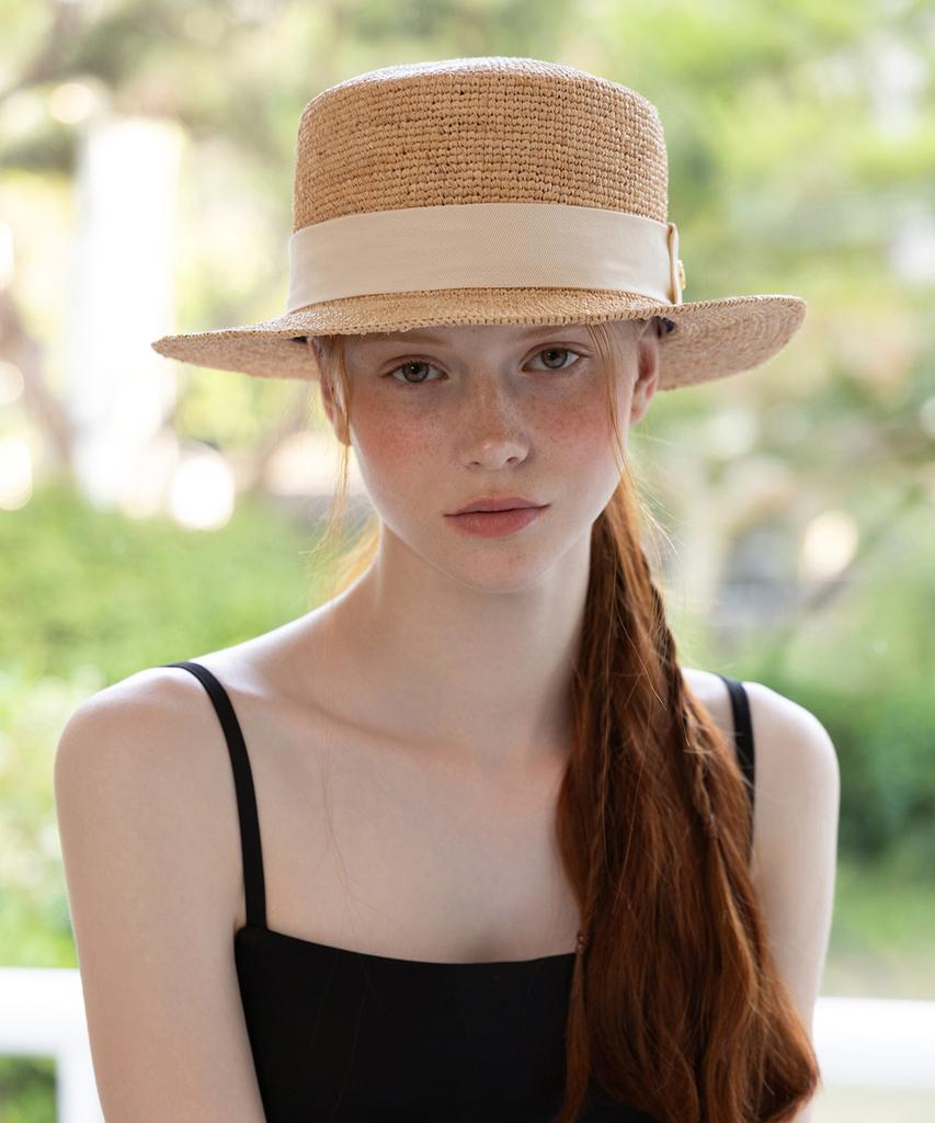 Tatiana Ardennes Ribbon Band Natural Raffia Boater Hat Ht8198 Ivory