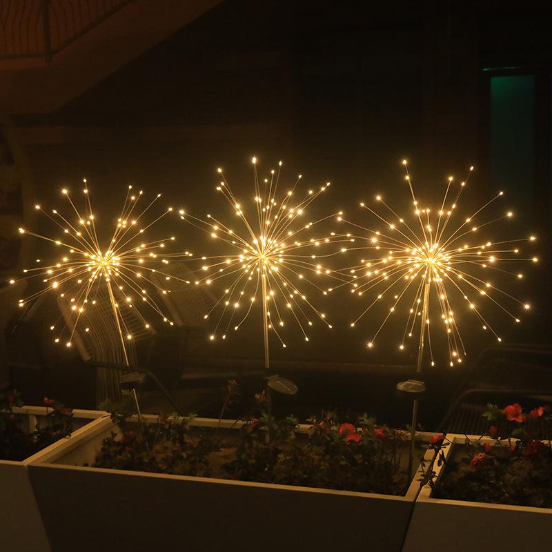 Solar-Powered Starry Sky Firework LED Lights - Copper Wire, Dandelion Shape, Waterproof for Outdoor Garden Decoration