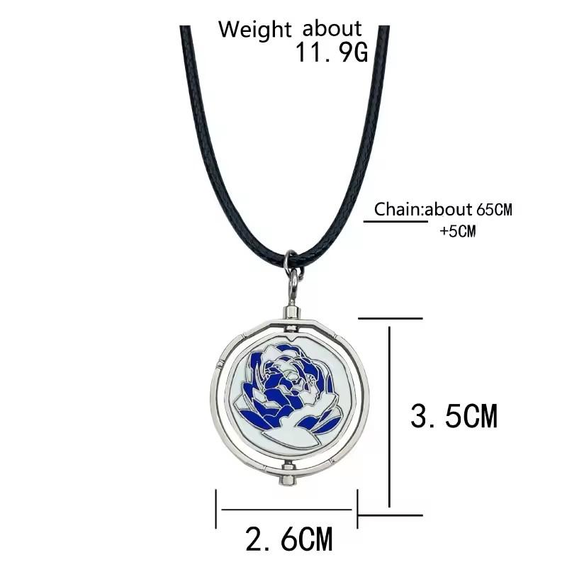Anime Rotatable Blue Rose Pendant Necklace Lovers Friends Wearing Chain Jewerly Accessory
