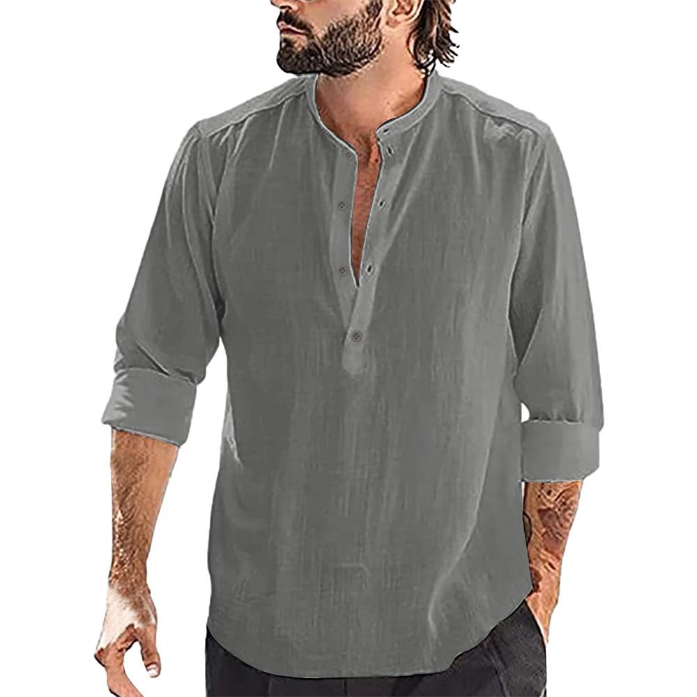 

2026 New Men s Casual Blouse Cotton Linen Shirt Loose Tops Long Sleeve Tee Shirt Spring Autumn Casual Handsome Men s Shirts US S 50-60 KG серый