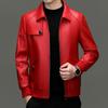 Autumn red leather leather jacket men's lapel suede jacket locomotive men's business jacket solid color leather jacket