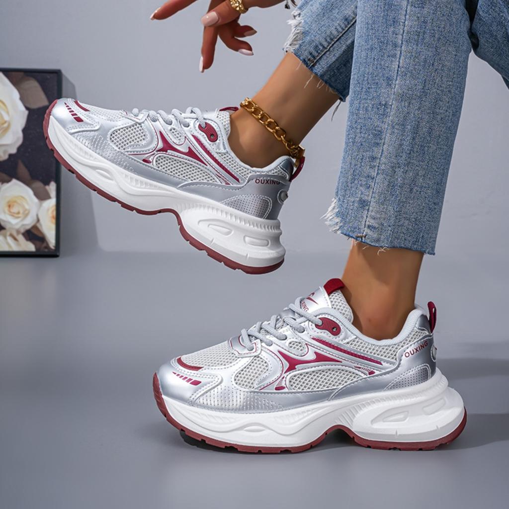 Ladies, Fashionable Casual Shoes, Outdoor, Fitness Sports Shoes, Thick Soled, Wear-resistant, Anti Slip Shoes, Road Running Shoes