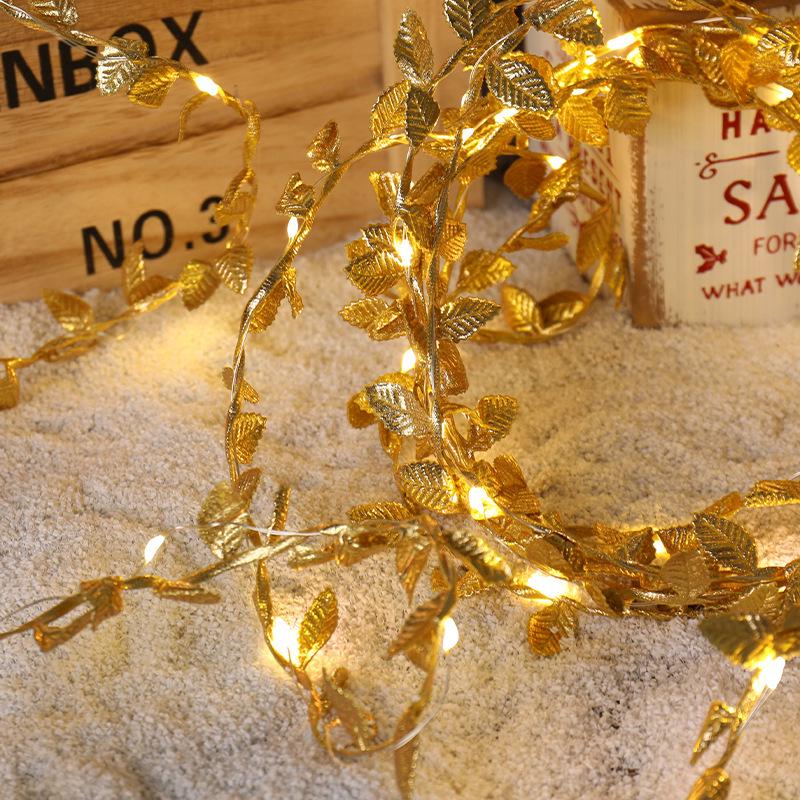 Golden Leaf LED Copper Wire String Lights - Rattan Garland for Christmas & Holiday Decoration