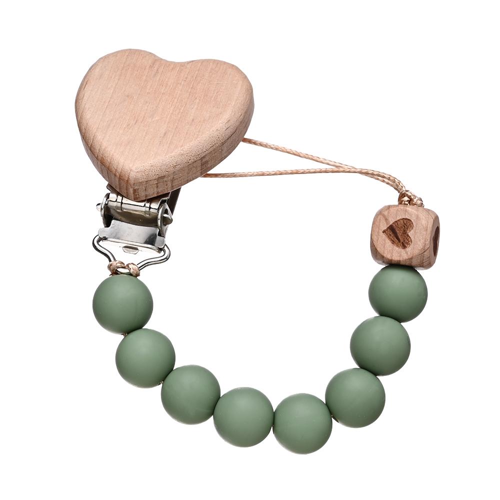 Pendant for Newborn Toys Gift New Beech Wooden Heart Beads Baby Pacifier Chain Clip Silicone Beads Dummy Nipple Holder Teether