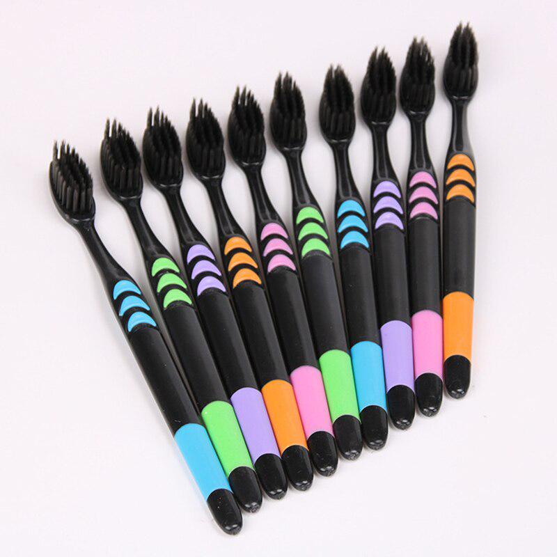 New 10pcs/set Adults Bamboo Charcoal Toothbrush Home Pack Super Soft Hair Toothbrush