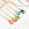 Light Luxury Square Colored Oil Drop Love & Universe Tarot Pendant Necklace, Individual Frigid Pendant