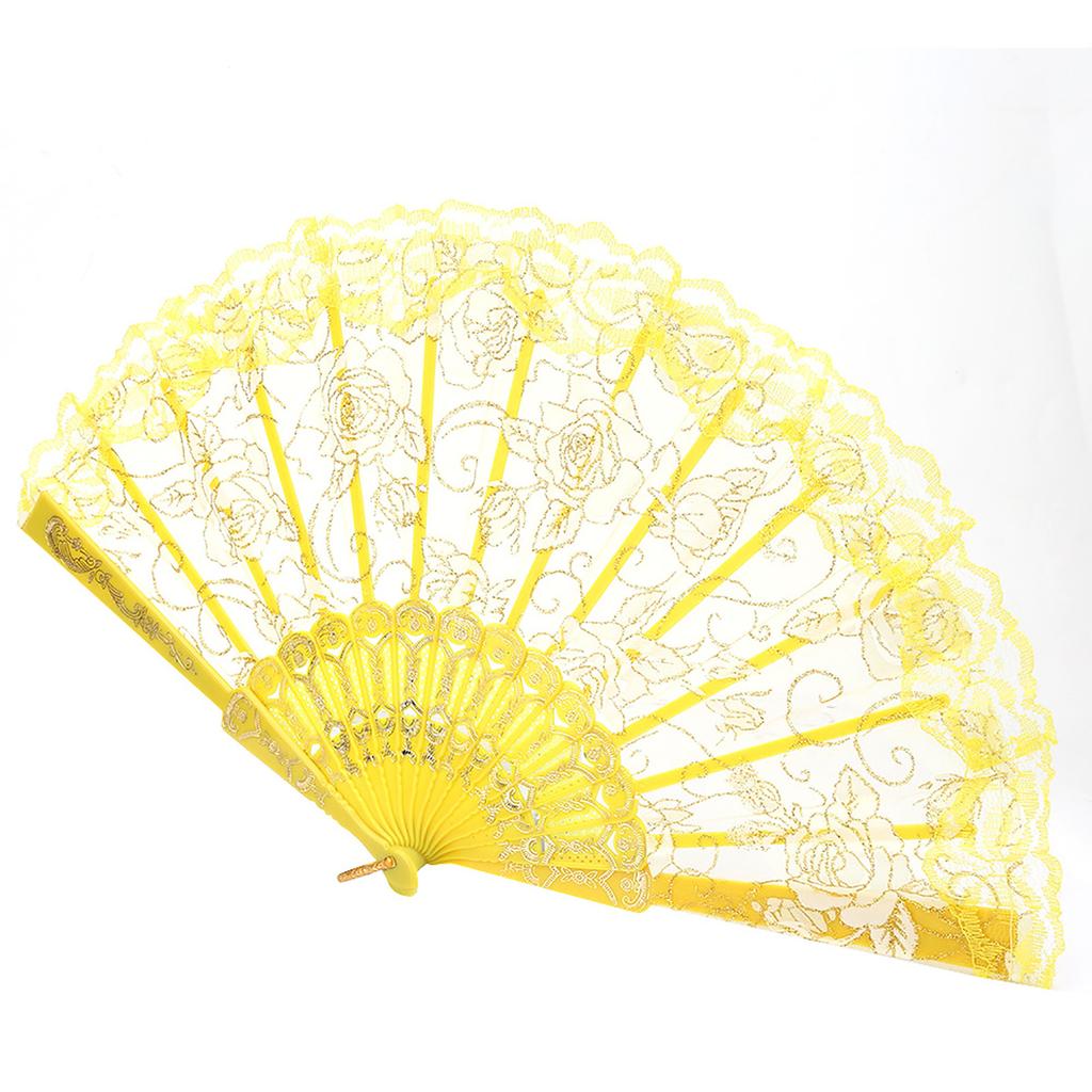 European Hand Lace Flower Gilding Folding Fan Dancing Party Fan(lake blue)