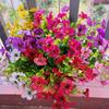5Pcs Artificial Violet Flower with Green Leaves 7 Fork Fake Silk Flower Stem Home Office Wedding Party Indoor Outdoor Faux Bloom Table Centerpiece