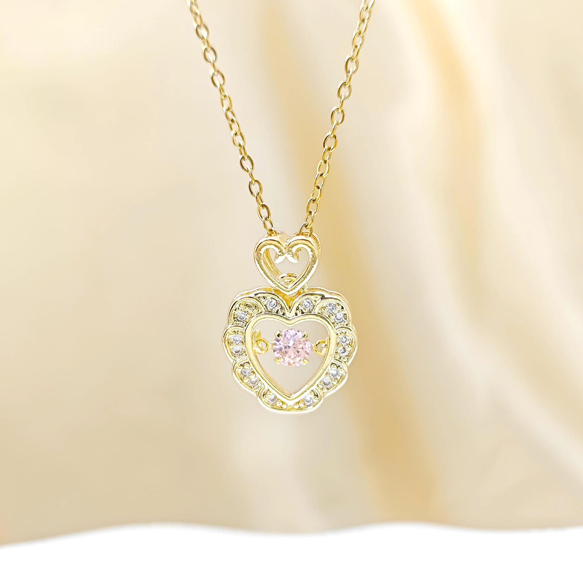 Elegant Zircon Heart Pendant Necklace in Titanium Steel - Light Luxury Clavicle Chain