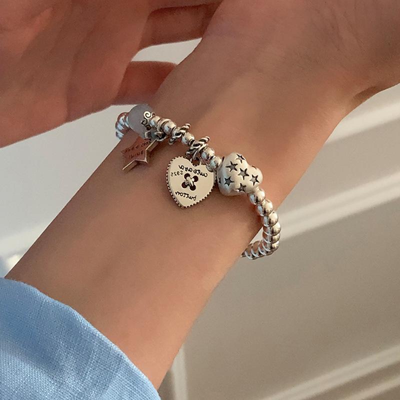 

ANENJERY Браслет из искусственного жемчуга в форме сердца и звезды для женщин, роскошный, уникальный, милый, изысканный, персонализированный, модный, универсальный браслет, ювелирный подарок белый