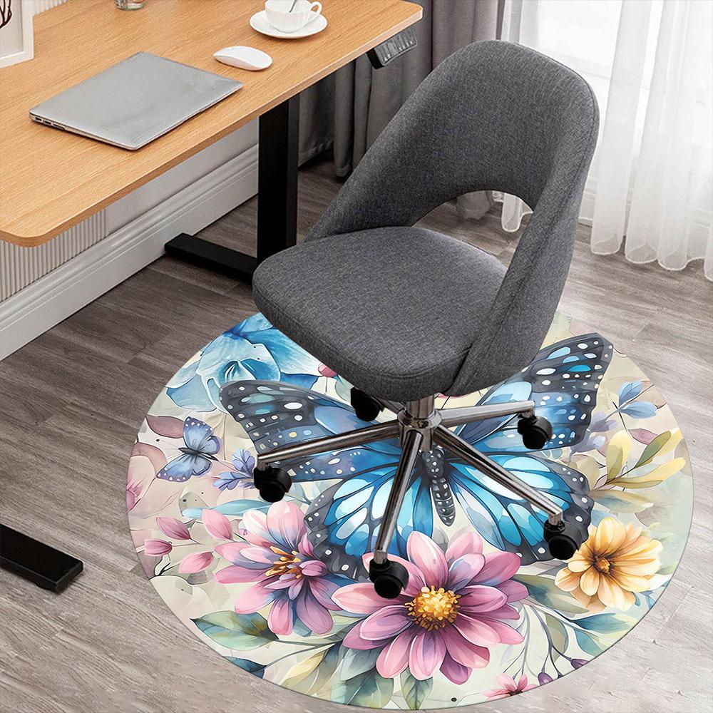 1pc Butterfly Flowers Round Chair mat Area Rug - Non-Slip, Floor Mat for Office, Bedroom, and Indoor Decor c1125464