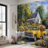 Vintage Floral Truck Shower Curtain - 1950s Pickup with Flowers, White House & Garden,  Polyester,  Countryside Bath Decor