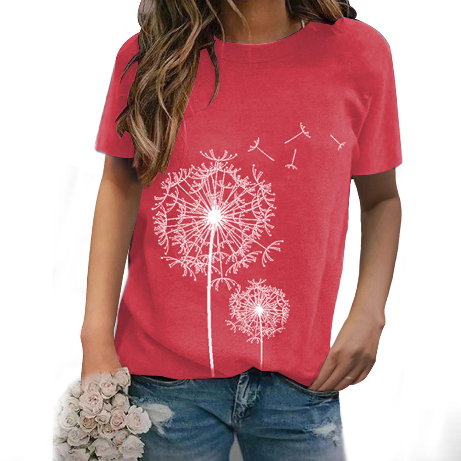 

Модная женская повседневная футболка с принтом и коротким рукавом, свободная блузка, топы L красный