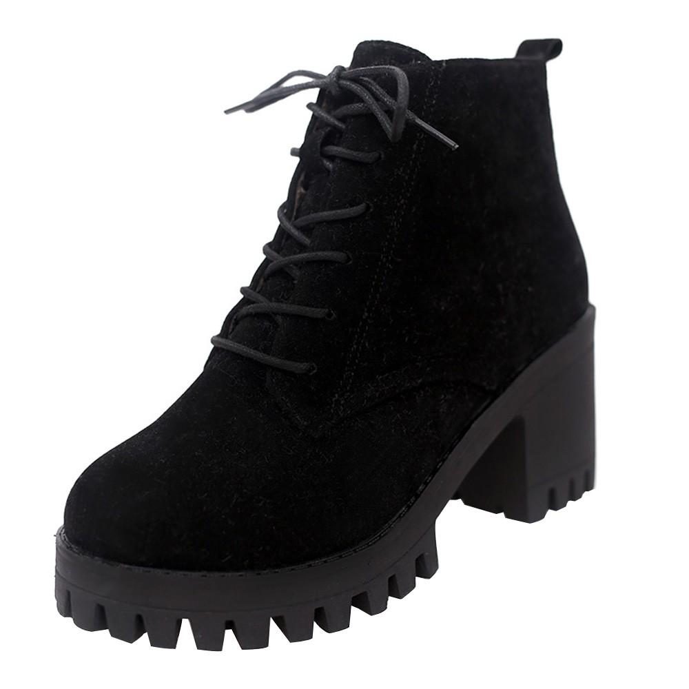 Fashion Women Round Toe Laceup Nonslip Leather Boots Casual Martin Shoesbuy at a low prices