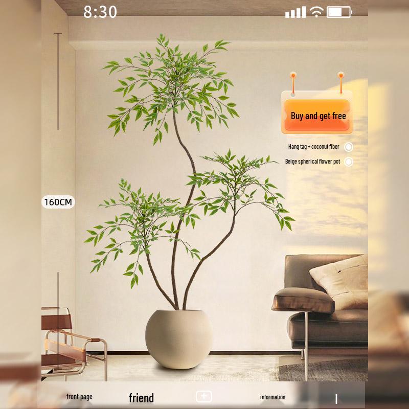 Large Indoor Potted Nandina Domestica Faux Plant - Luxury Green Décor for Living Room