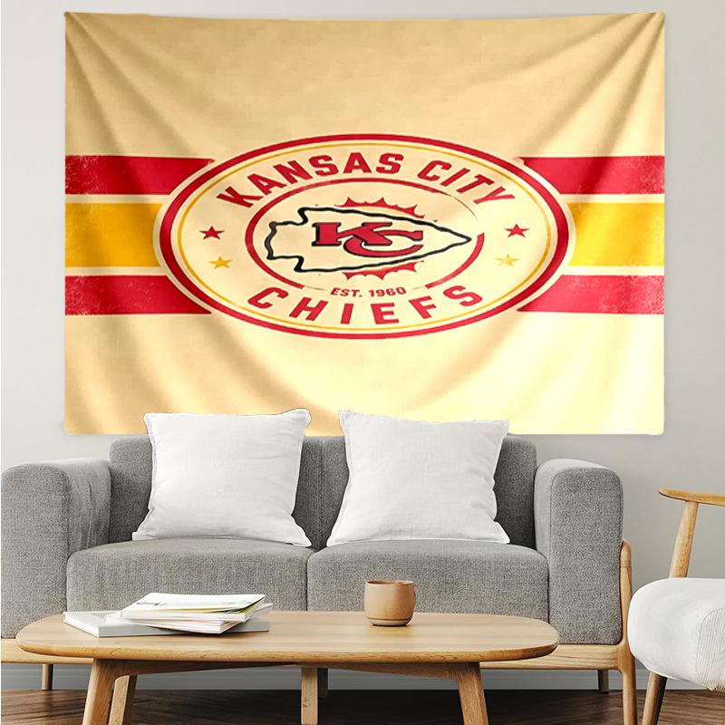 Kansas City Chiefs Print Tapestry, Backdrop, Easy Setup, Ideal for Bedroom, Office & Living Room, with Aesthetic Wall Hanging Decor.