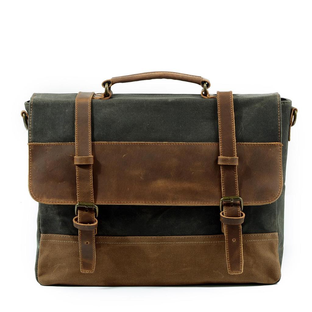 Men's Retro Waterproof Cowhide & Waxed Canvas Briefcase - European & American Shoulder Crossbody Bag