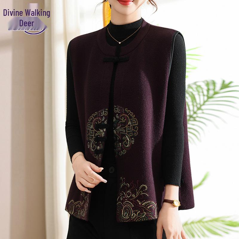 

Grandma s Spring & Autumn Knit Cardigan: 2026 Chinese National Style Vest for Middle-Aged & Elderly Women 2XL фиолетовый