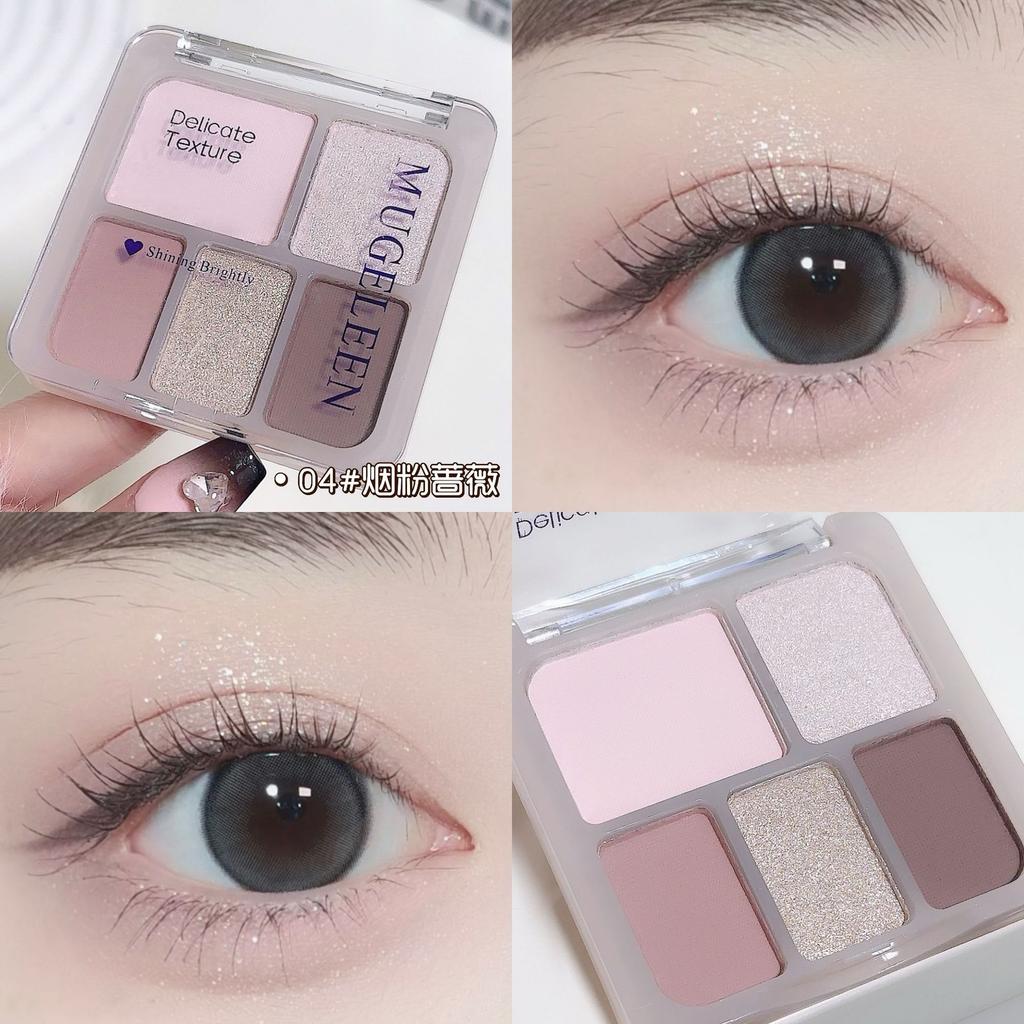 5-Farben Punk Smokey Lidschatten Palette Silbrig Schwarz Matt Schimmer Nude Rosa Lidschatten Langanhaltend Halloween Augen Make-up Kosmetik